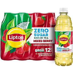 S&S/Promo $12.28 AMZ: 24 (2 x 12) Lipton Zero Sugar Iced Tea, Green Tea Mixed Berry, 16.9 fl oz Bottles 100% DV Vitamin C