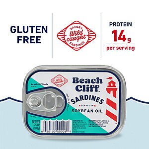 Beach Cliff Wild Caught Sardines in Soybean Oil, 3.75 oz Can (Pack of 12) $9.58