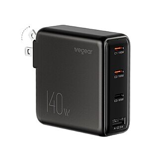 wegear 140W 4-Port GaN USB-C Charger w/ Foldable Plug (Black or Silver) $24.99 + Free Shipping w/ Prime or on $35+