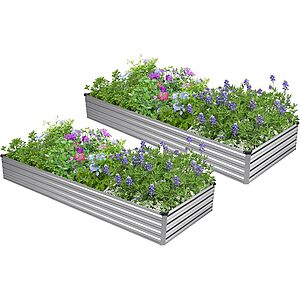 Easllre 2PCS 7x3x1ft Galvanized Raised Garden Bed,Outdoor Planter Box Metal Patio Kit Planting Bed for Vegetables Flowers Herb,Silver $29.99