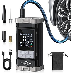 Prime Members: Aneson 150 PSI Cordless Tire Inflator Air Compressor w/ Digital Gauge, Auto Shutoff & LED Light (Black/Grey) $12.99 + Free Shipping