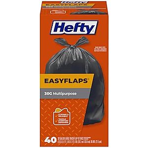 [SnS, AC] $6.95* | 40-Ct 30-Gallon Hefty Easyflaps Large Trash Bags (Black) at Amazon