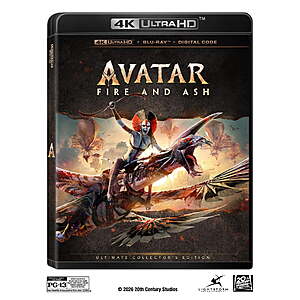 Avatar: Fire And Ash (4K Ultra HD + Blu-ray + Digital Copy) $24.99 +Free S&H w/ Walmart+ or $35+