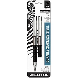 [NEW] $4.36 | 2-Pack Zebra Pen F-301 Compact Ballpoint Black Ink Fine Point 0.7mm Pen at Amazon