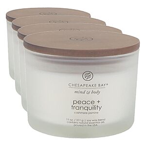$32 - (4-Pack) Chesapeake Bay Scented Candle, Peace + Tranquility (Cashmere Jasmine) 3-Wick Coffee Table Jar