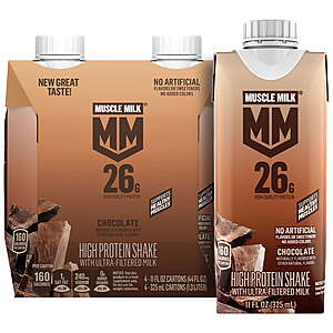 $7.17 | $3 Walmart Cash + 4-pack Muscle Milk 26g High Protein Shake, 11 Fl Oz, Chocolate or Vanilla Crème
