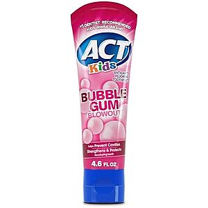 4.6-Ounce ACT Kids Anticavity Fluoride Toothpaste (Bubble Gum Blowout) $1.75 w/ S&S + Free Shipping w/ Prime or on $35+