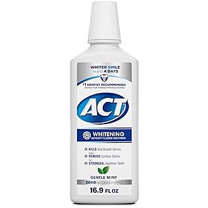 16.9-Ounce ACT Whitening + Anticavity Fluoride Mouthwash (Gentle Mint) $3.29 w/ S&S + Free Shipping w/ Prime or on $35+