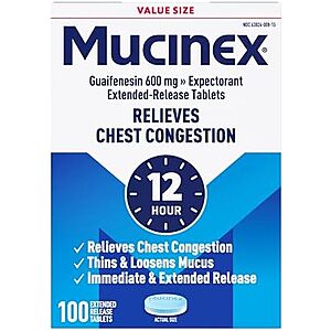 [SnS] $16.14* | 100-Count Mucinex 12 Hour Chest Congestion Expectorant Tablets at Amazon