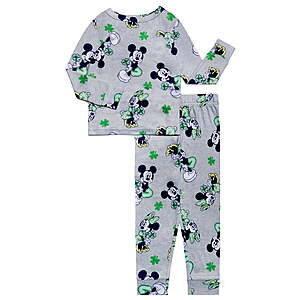 Girls Character 2- Piece St Patricks or Easter Day Long Sleeve and Pant Pajama Set: Mickey, Bluey, Peanuts $3.6+
