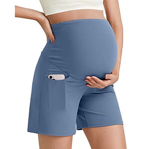 G4Free Maternity Shorts for Women Over The Belly Pregnancy Workout Yoga Athletic Lounge Shorts with Pockets $7.49