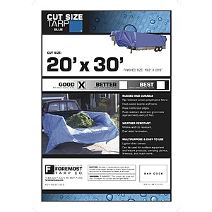 5 mil Economy Poly Tarp, 20x30 Feet, Blue $19.05