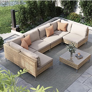 Grand patio 7-Piece Wicker Patio Furniture Set, Boho Outdoor Conversation Set Sectional Sofa $498 + Free Shipping498