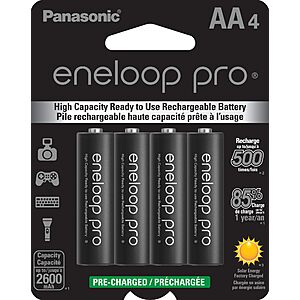Panasonic BK-3HCCA4BA eneloop pro AA High-Capacity Ni-MH Pre-Charged Rechargeable Batteries, 4-Battery Pack ($12.67 w/ Sub and Save)