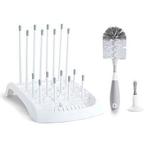 $9.80: Munchkin Fold Baby Bottle Drying Rack and Bristle Bottle Brush Cleaning Essentials Set, White/Grey at Amazon