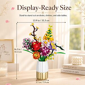 2 in 1 Vase Flowers Bouquet Building LEGO Set, Artificial Flowers Bouquet Sets, 1458 PCS $22.79
