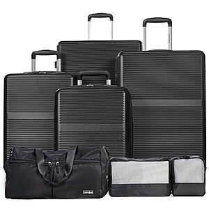 Tripcomp 7-Piece Hardside Luggage Set, Lightweight Suitcase with Spinner Wheels, TSA Lock and Travel Bag,Black $86.99