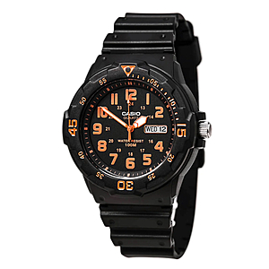 Casio Men's Classic Sport Dual Time Orange Accent Black Dial Resin Strap Watch | MRW200H-4B $39.95