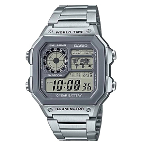 Casio Men's Watch - World Time Grey Digital Dial Silver Bracelet | AE-1200WHD-7A $37.76