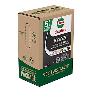 Castrol EDGE 5W-20 Advanced Full Synthetic Motor Oil, 5 Quarts, Eco Pack $16.49