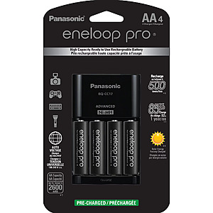 Panasonic K-KJ17KHCA4A Advanced Battery Charger Pack with 4 AA eneloop pro High Capacity Ni-MH Rechargeable Batteries $23.49