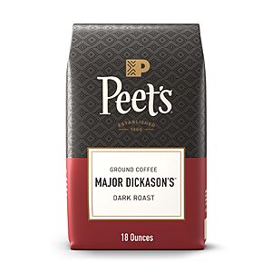 $10.49 or less with Q Peet's Coffee, Dark Roast Ground Coffee, 100% Arabica Coffee - Major Dickason's Blend 18 Ounce Bag AMAZON