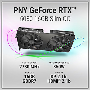 PNY NVIDIA GeForce RTX 5080 Slim Dual-Fan 2-Slot OC PCIe 5.0 16GB GDDR7 Gaming Graphics Card $1169 after 10% off Mobile App