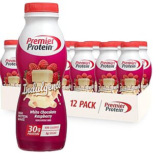 [NEW, SnS, AC] $17.27 | 12-Pack 11.5-Oz Premier Protein Shake INDULGENCE (White Chocolate Raspberry) at Amazon