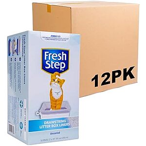 [NEW, SnS, AC] $47.46 | 12-Pack 15-Count Fresh Step Drawstring Cat Litter Box Liners (Unscented, Jumbo, 36" x 19") at Amazon (26.4￠ each)