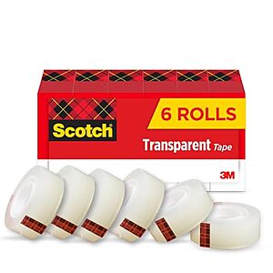 $8.04 | 6-Pack Scotch Transparent Tape (3/4" x 1296") at Amazon