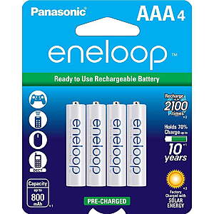 Panasonic Eneloop AAA 4-pack BK-4MCCA4BA Pre-Charged Nickel Metal Hydride Rechargeable Batteries $7.79