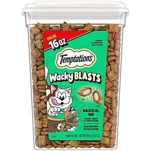 $6.64 or less S&S AMAZON Temptations Wacky Blasts Cat Treats, Nautical Nip’ Flavor, 16 oz. Tub