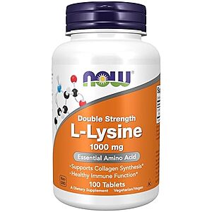 [NEW, SnS] $3.94 | NOW Foods Supplements, (L-Lysine Hydrochloride) 1,000 mg, Double Strength, Amino Acid, 100 Tablets at Amazon