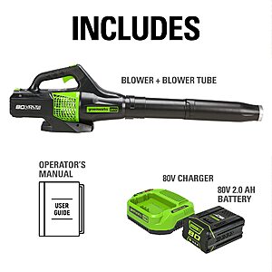 Greenworks 80V (150 MPH / 500 CFM / 75+ Compatible Tools) Cordless Axial Leaf Blower, 2.0Ah Battery and Charger Included - $140 FS w/wprime