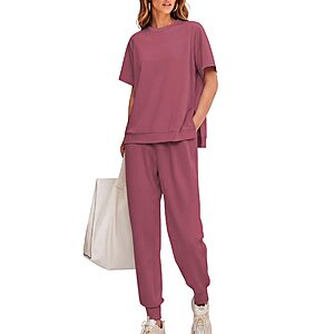 Ekouaer Womens 2 Piece Lounge Sets Short Sleeve Top and Pants Outfit $12.99