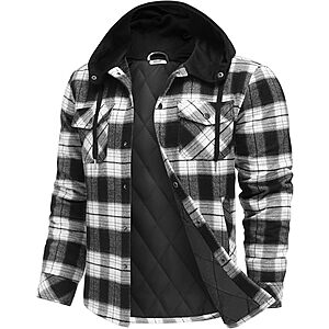 COOFANDY Flannel Jacket for Men Quilted Lined Shacket Long Sleeve Button Down Hoodie Shirt Jackets $8.99