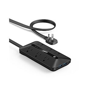 Anker Power Strip with 300J Surge Protector, Flat Plug Extension Cord with Multiple Outlets, 6 AC, 2 USB A & 2 USB C Ports for 20W, 5ft Outlet Extender $19.99