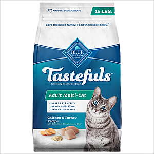 15lb Blue Buffalo Tastefuls Dry Cat Food, Multi-Cat, Chicken and Turkey + $2 Walmart cash $7.52 + Free S&H w/ Walmart+ or on $35+