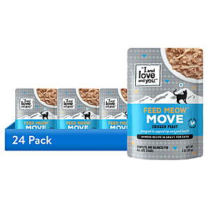 (24 pack) "I and love and you" Feed Meow Move Chicken Feast 3oz pouch $5.05 + Free S&H w/ Walmart+ or on $35+