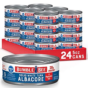Bumble Bee Solid White Albacore Tuna in Oil, 5 oz Can (Pack of 24) - Wild Caught Tuna - 28g Protein per Serving, High in Omega-3s~$19.97 With S&S @ Amazon