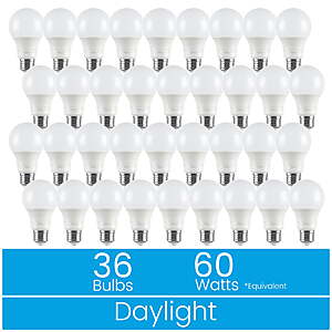 36-Pack Great Value A19 LED Light Bulb, 9W (60W Equivalent) Dimmable Daylight E26 Medium Base $6.43 + Free S&H w/ Walmart+ or on $35+