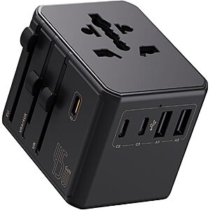Auxmir 45W PD Universal 6-in-1 Travel Adapter w/ 2 USB-A & 3 USB-C Ports (Black) $17.49 + Free Shipping w/ Prime or on $35+