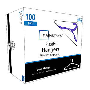 100-Count Mainstays Plastic Notched Adult Hangers (Dark Grape) $3.20 + Free Shipping w/ Walmart+ or on $35+