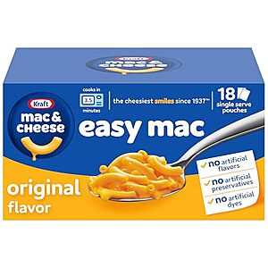 [SnS, AC] $2.73** | 18-Pk 2.15-Oz Kraft Mac & Cheese Easy Mac Microwavable Dinner at Amazon