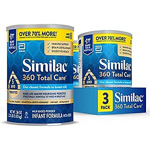 [SnS, AC] $93.96* | 3-Count 36-Oz Similac 360 Total Care Baby Infant Formula Powder at Amazon