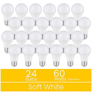 $4.79 FS WALMART+ or PU Where stock exists: Great Value 18YR A19 LED Bulb, 9-Watt (60W Equivalent) E26 Base, Dimmable, Soft White, 24-Pack