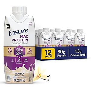 [SnS, AC] $9.05** | 12-Pack 11-Oz Ensure Max Protein Nutrition Shake (Vanilla) at Amazon (75.4￠ each)