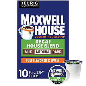 10-Ct Maxwell House Decaf House Blend Medium Roast K-Cup Coffee Pods $2.78 w/ W+ s/h