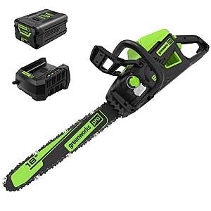 Greenworks 60V 18" Cordless Battery Brushless 2.5kW Chainsaw 5.0 ah battery and rapid charger + Free Shipping $170
