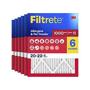 $21.62: Filtrete 20x22x1 Air Filter, MERV 11, MPR 1000, 6 HVAC Filters (Actual Size 19.81 x 21.81 x 0.81 in) at Amazon